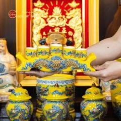[Set Hào Gia] Bộ Đồ Thờ Thần Tài Thổ Địa Men Vàng (14 món)