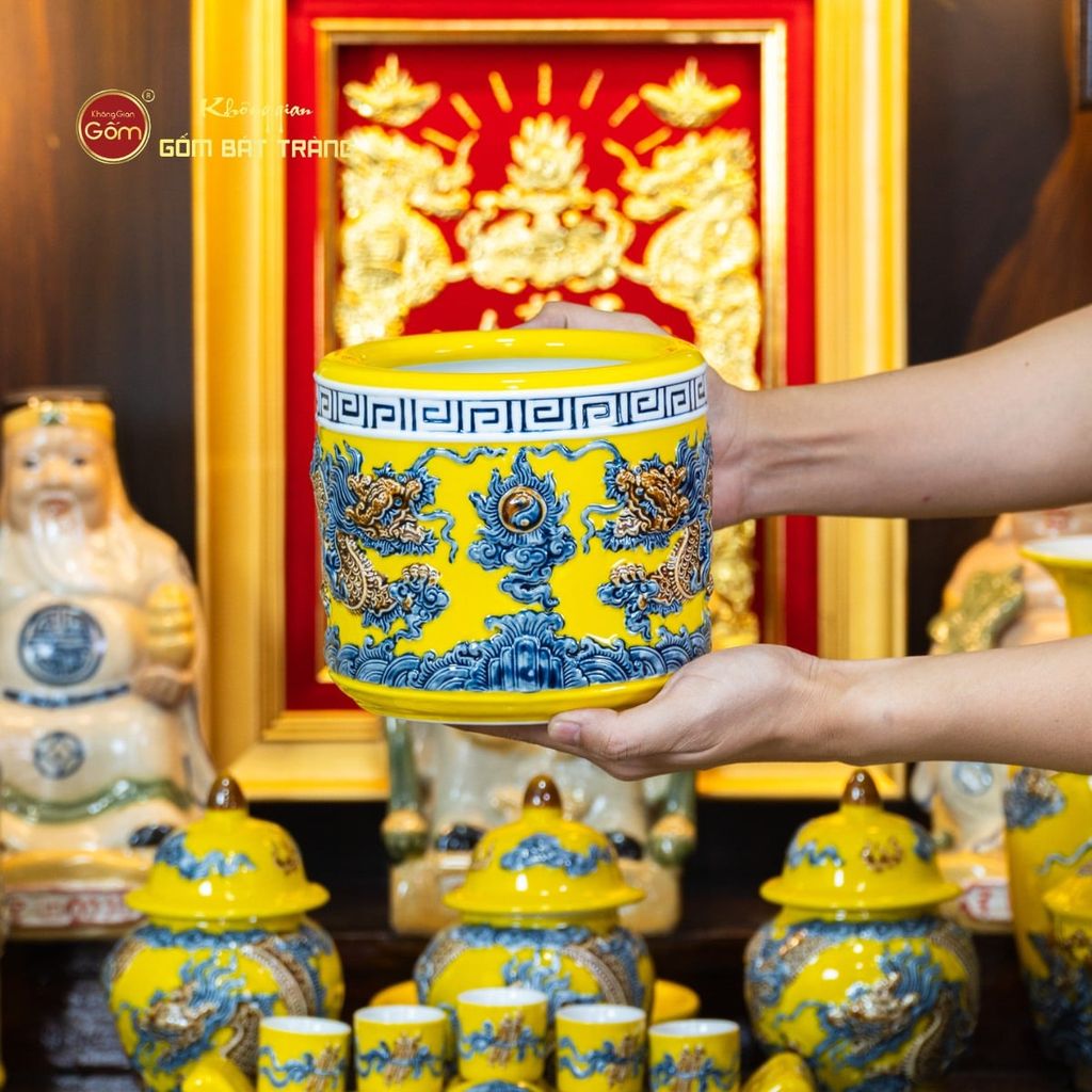 [Set Hào Gia] Bộ Đồ Thờ Thần Tài Thổ Địa Men Vàng (14 món)