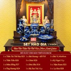 [Set Hào Gia] Bộ Đồ Thờ Thần Tài Thổ Địa Men Xanh Coban (14 món)