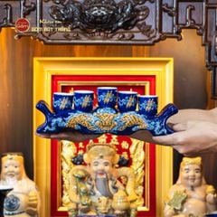 [Set Hào Gia] Bộ Đồ Thờ Thần Tài Thổ Địa Men Xanh Coban (14 món)