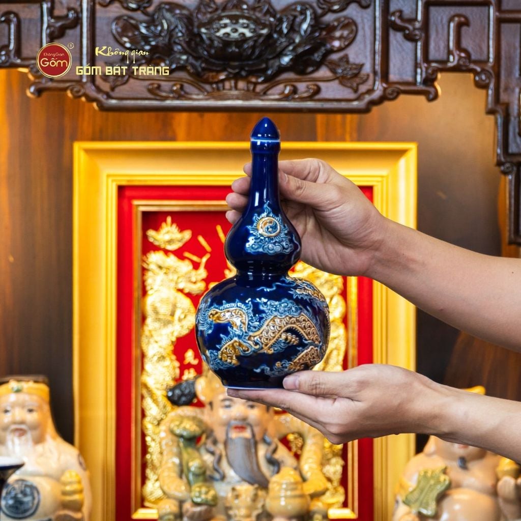 [Set Hào Gia] Bộ Đồ Thờ Thần Tài Thổ Địa Men Xanh Coban (14 món)