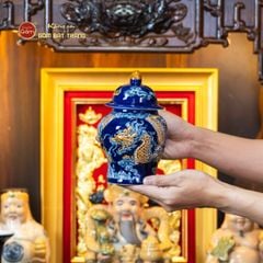 [Set Hào Gia] Bộ Đồ Thờ Thần Tài Thổ Địa Men Xanh Coban (14 món)