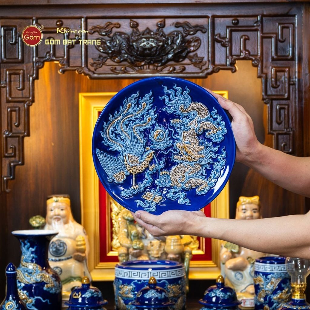 [Set Hào Gia] Bộ Đồ Thờ Thần Tài Thổ Địa Men Xanh Coban (14 món)