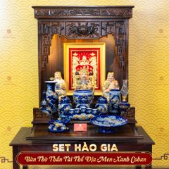 [Set Hào Gia] Bộ Đồ Thờ Thần Tài Thổ Địa Men Xanh Coban (14 món)