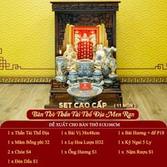 [Set Cao Cấp] Bộ Đồ Thờ Thần Tài Thổ Địa Men Rạn (11 món)