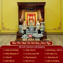 [Set Hào Gia] Bộ Đồ Thờ Thần Tài Thổ Địa Men Rạn (14 món)