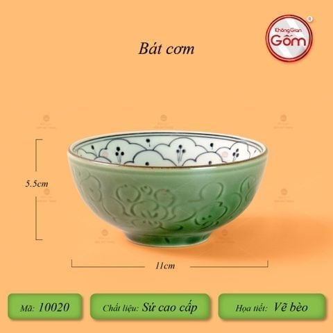 Bộ Bát Cơm Men Xanh Ngọc Vẽ Bèo