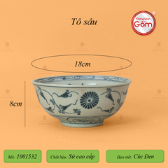 Bộ Bàn Ăn 10 Người (23 món) Men Rạn Vẽ Cúc Đen