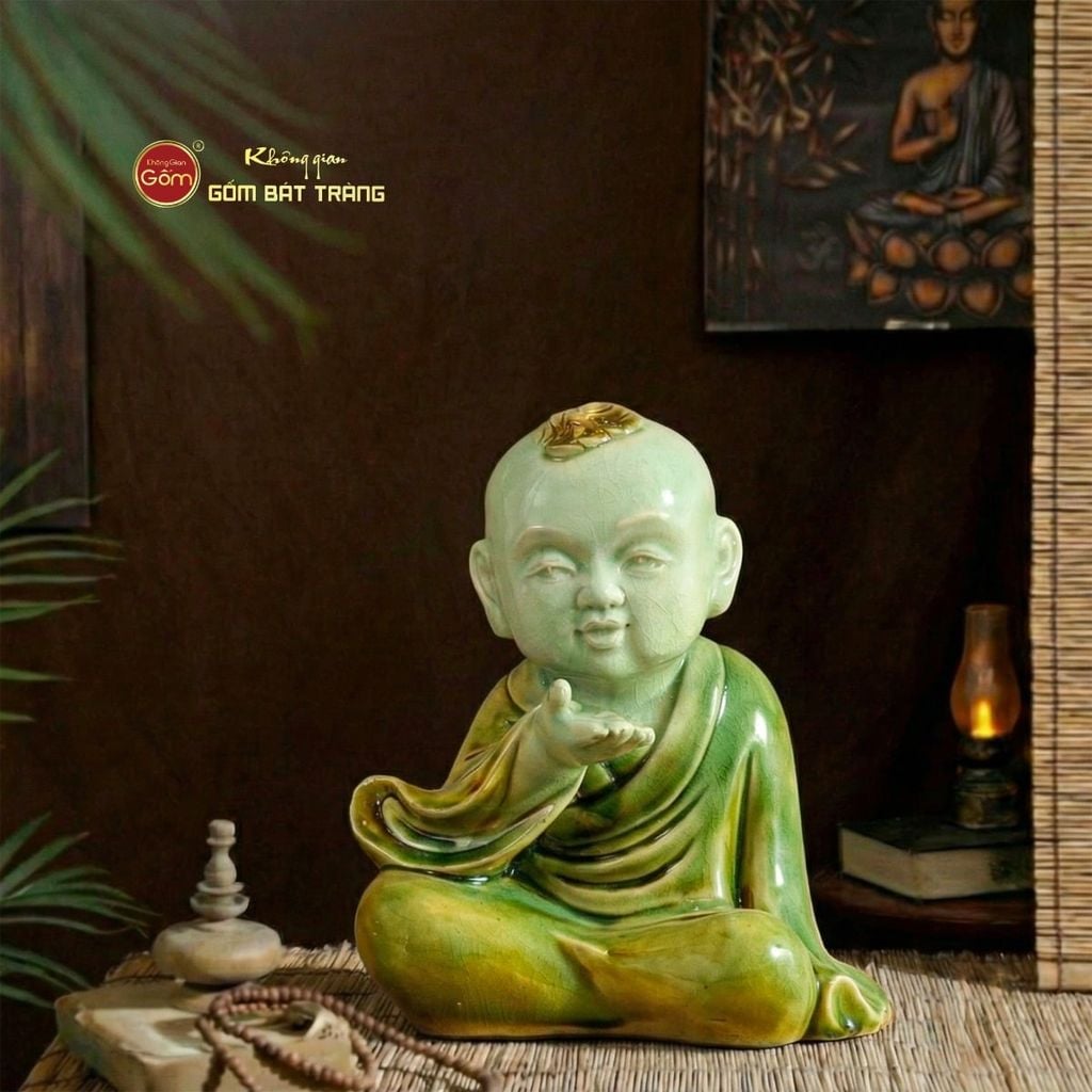 Tượng Chú Tiểu Men Xanh Ngọc