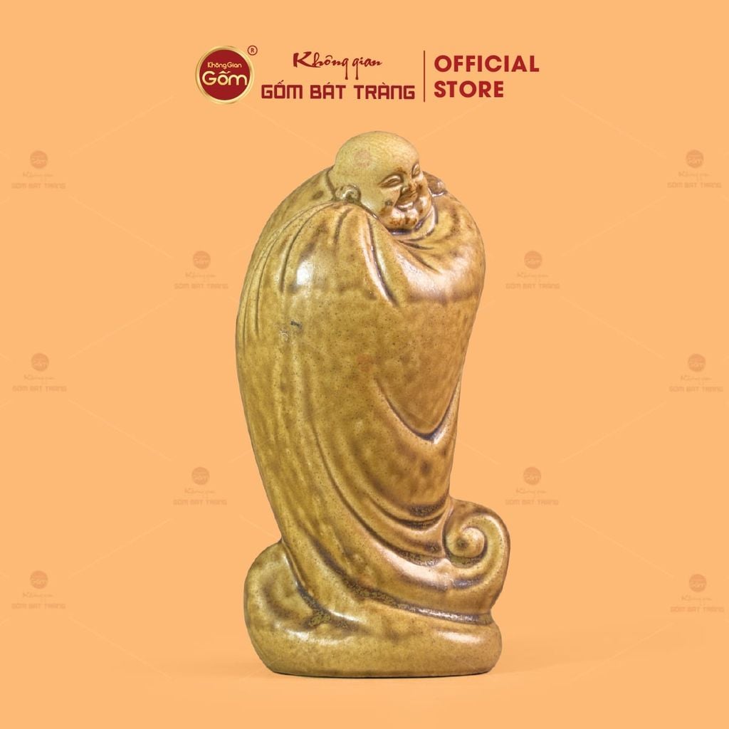 Tượng Di Lặc Ngũ Phúc Men Vàng Nâu