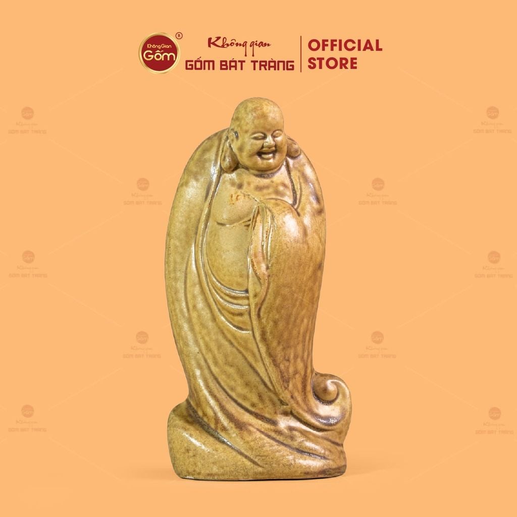 Tượng Di Lặc Ngũ Phúc Men Vàng Nâu