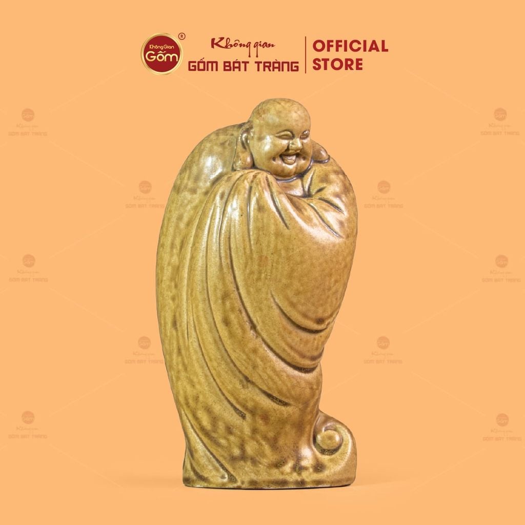 Tượng Di Lặc Ngũ Phúc Men Vàng Nâu