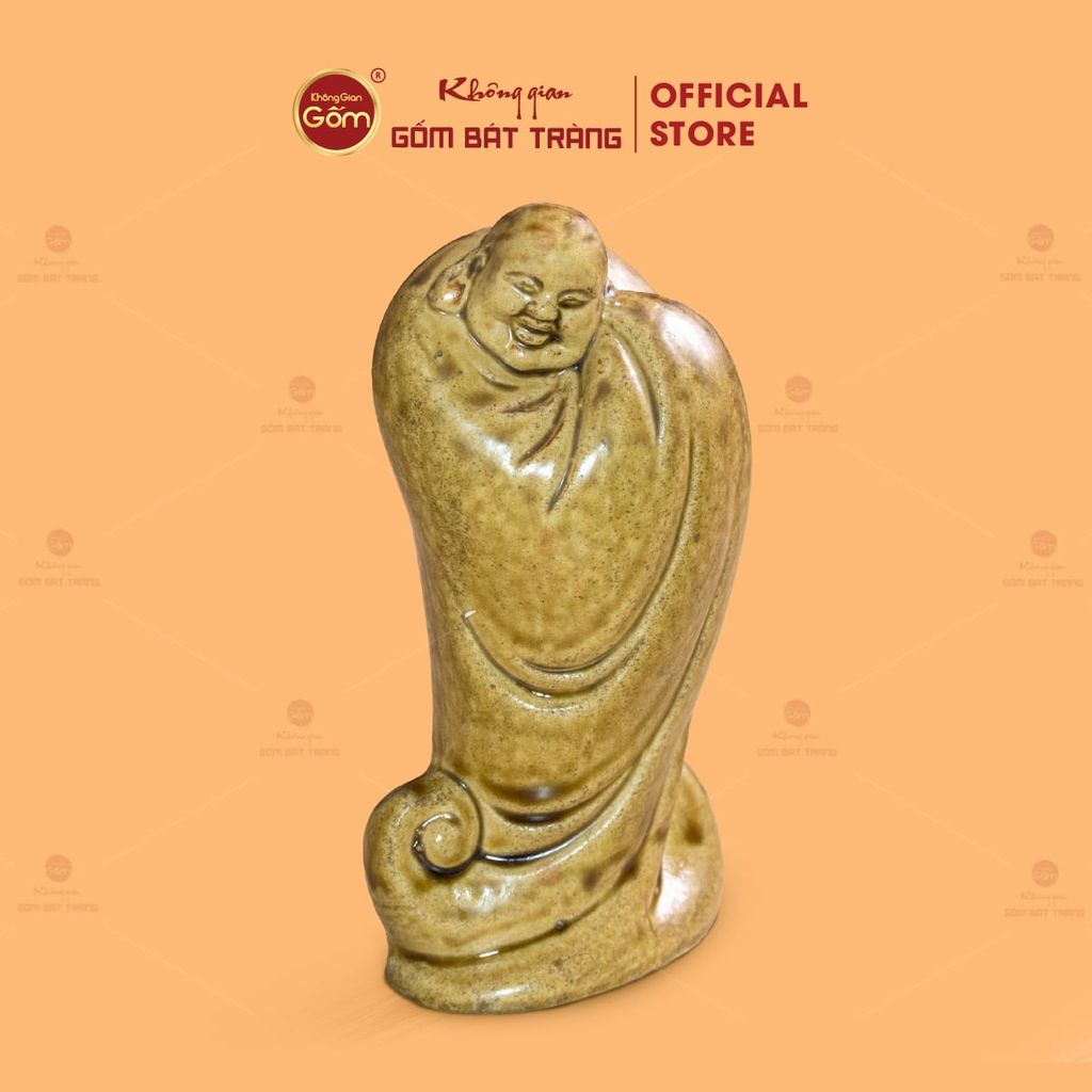 Tượng Di Lặc Ngũ Phúc Men Vàng Nâu