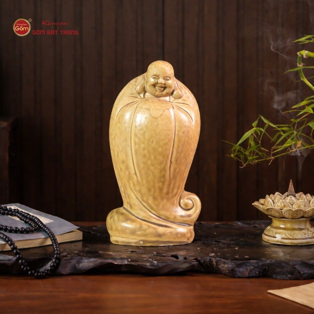 Tượng Di Lặc Ngũ Phúc Men Vàng Nâu