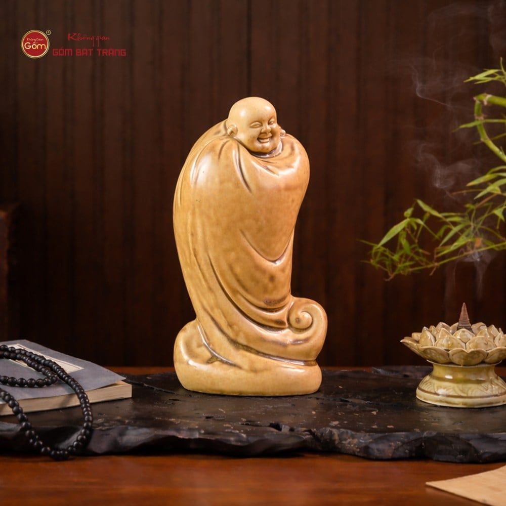 Tượng Di Lặc Ngũ Phúc Men Vàng Nâu