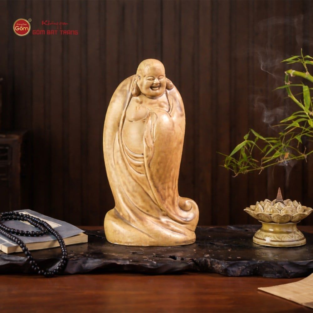 Tượng Di Lặc Ngũ Phúc Men Vàng Nâu