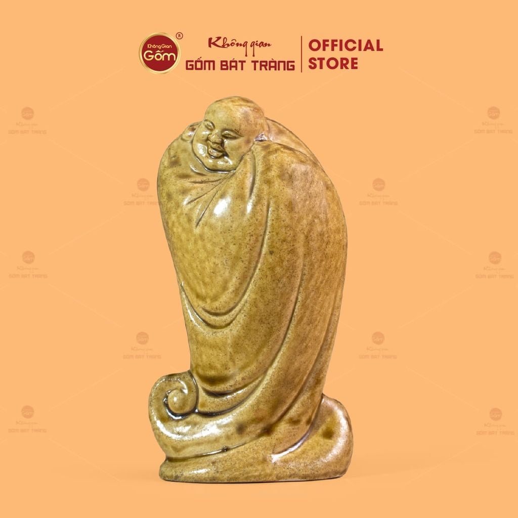 Tượng Di Lặc Ngũ Phúc Men Vàng Nâu