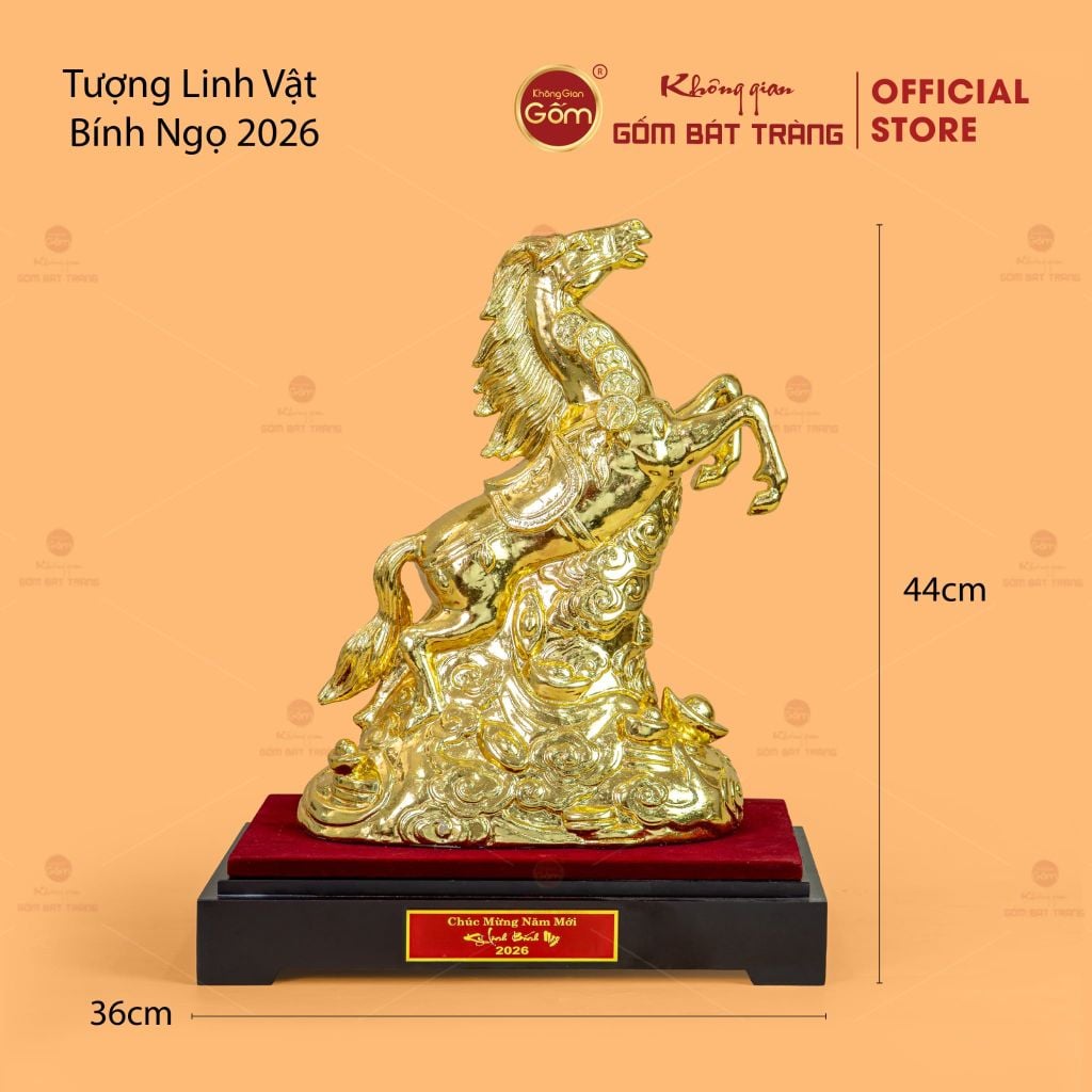 Tượng Linh Vật Ngựa Mạ Vàng