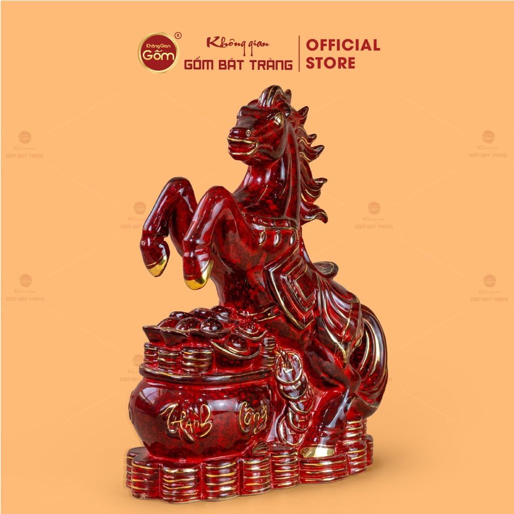 Tượng Ngựa Đỏ Xích Mã Tài Lộc Vẽ Vàng