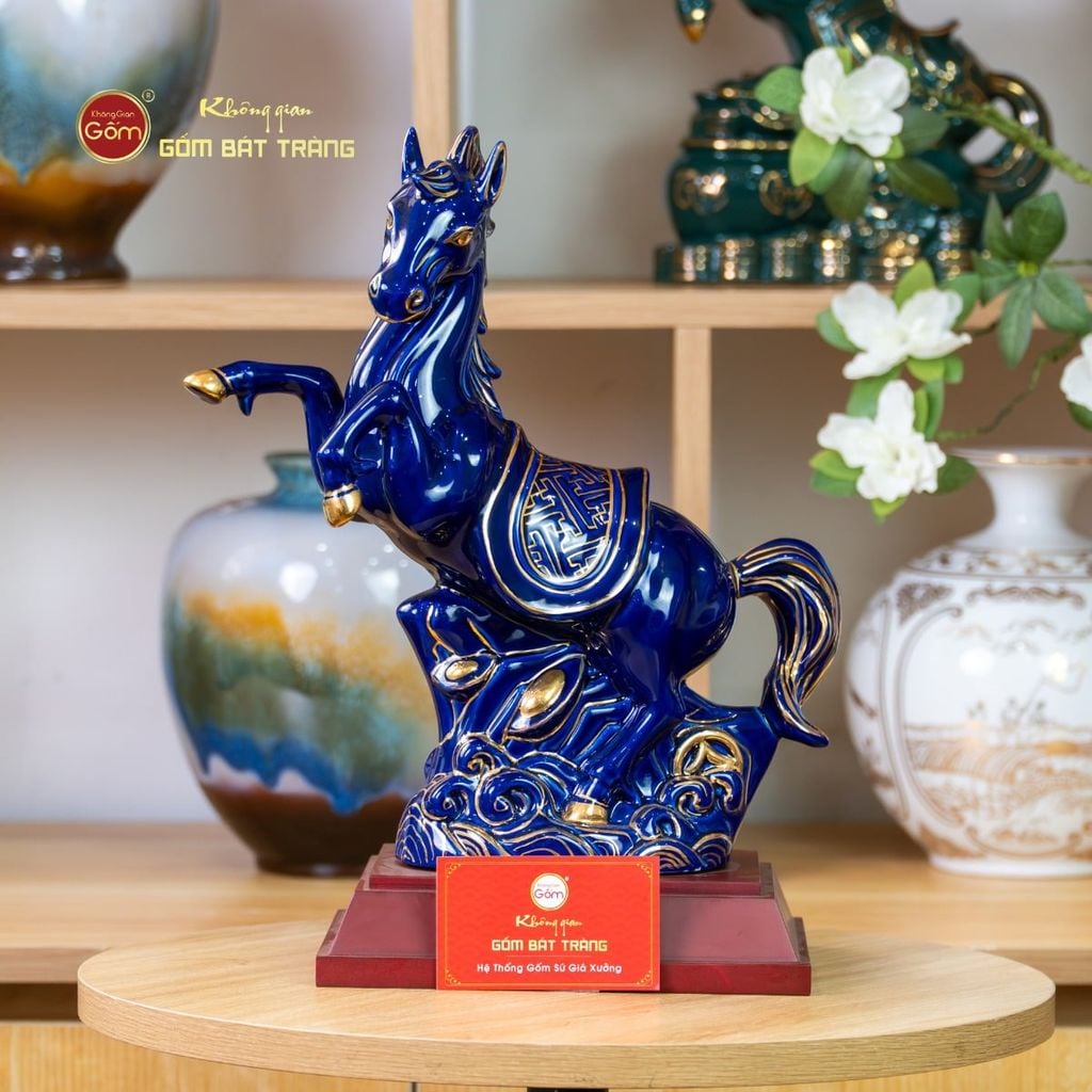 Tượng Ngựa Phù Đổng Xanh Coban Vẽ Vàng