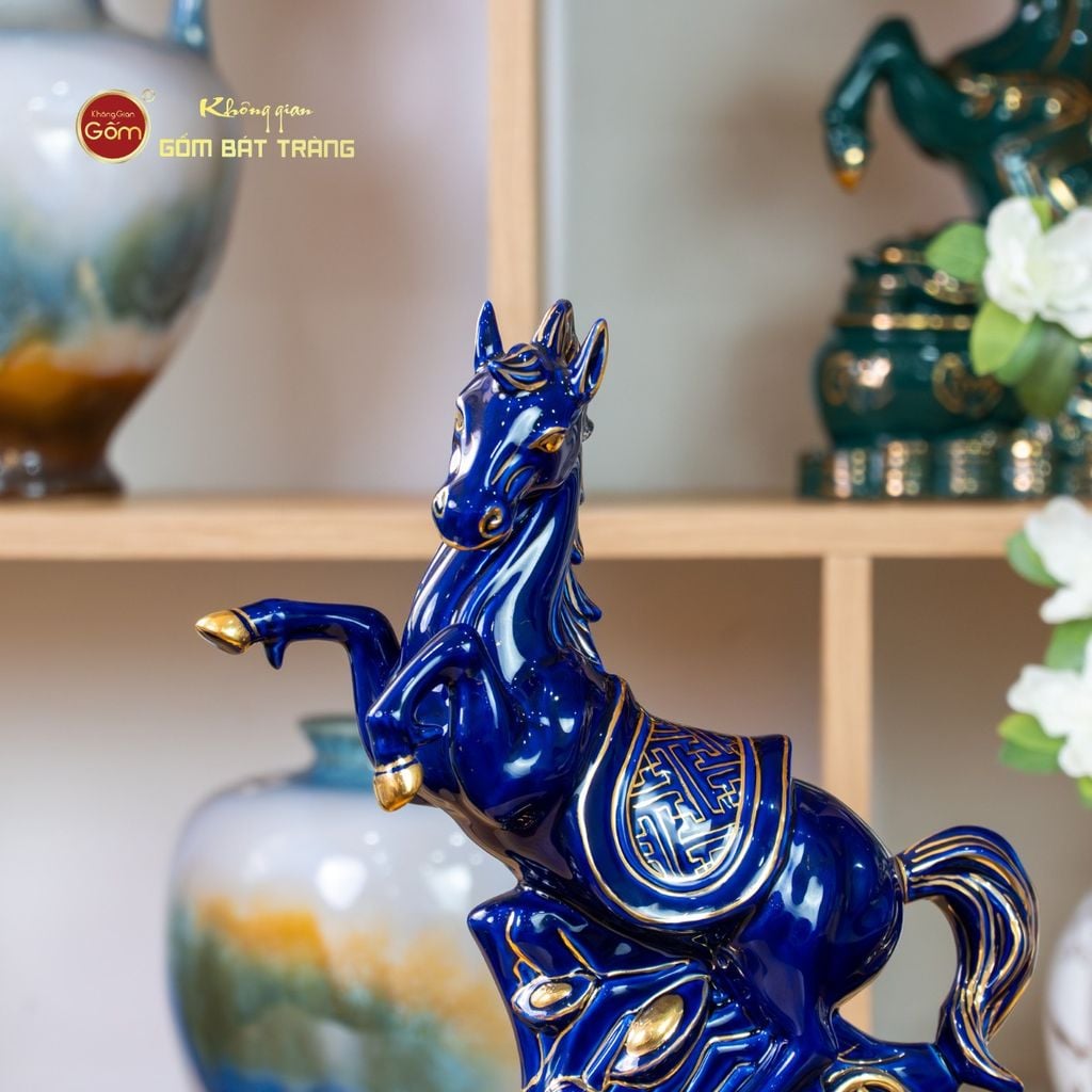 Tượng Ngựa Phù Đổng Xanh Coban Vẽ Vàng