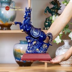 Tượng Ngựa Phù Đổng Xanh Coban Vẽ Vàng
