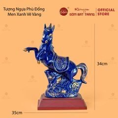 Tượng Ngựa Phù Đổng Xanh Coban Vẽ Vàng