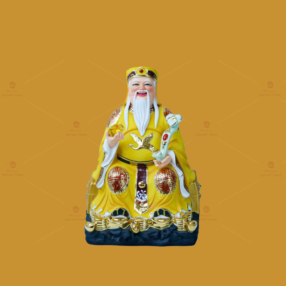 Tượng Thần Tài Thổ Địa Ghế Đá Áo Vàng