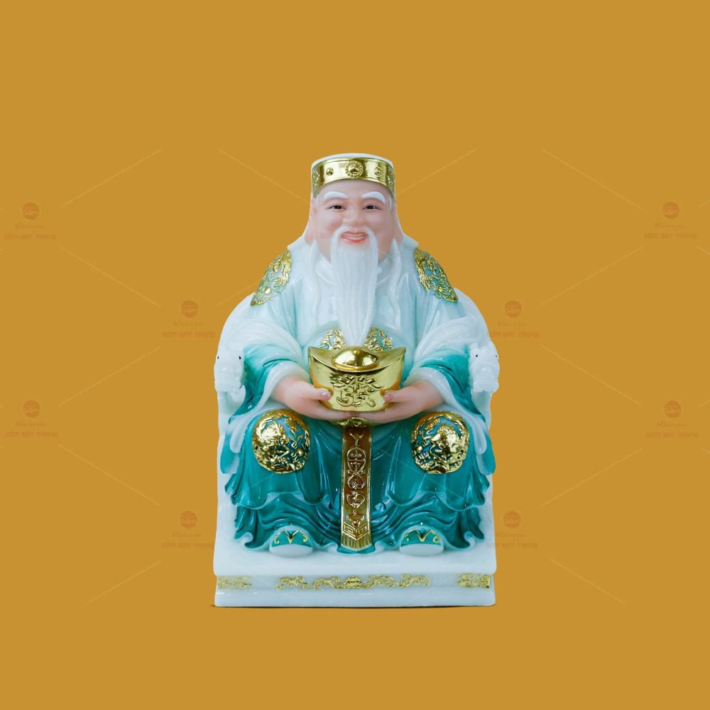 Tượng Thần Tài Thổ Địa Ghế Rồng Màu Lục Bảo