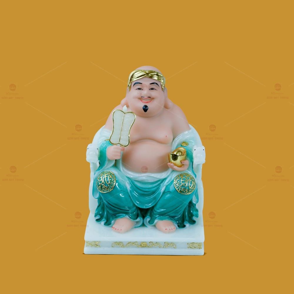 Tượng Thần Tài Thổ Địa Ghế Rồng Màu Lục Bảo