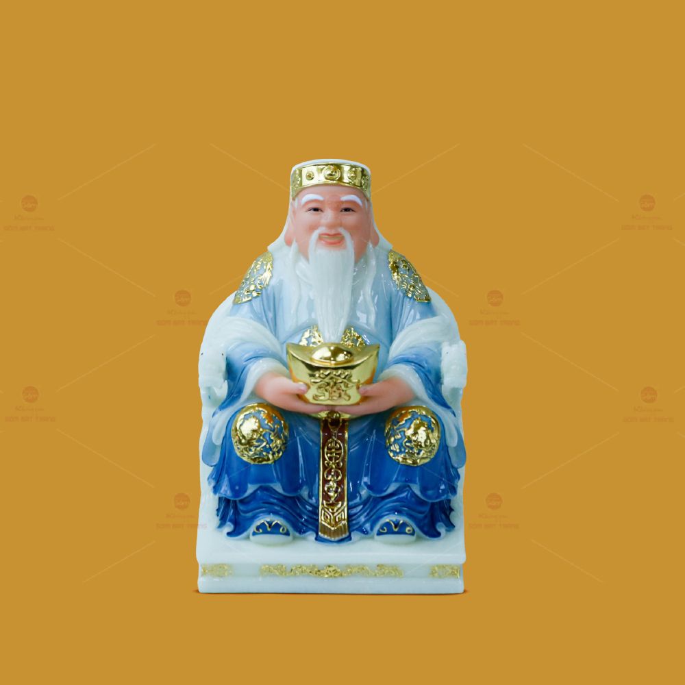 Tượng Thần Tài Thổ Địa Ghế Rồng Màu Saphia