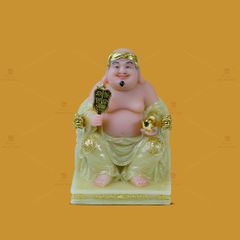 Tượng Thần Tài Thổ Địa Ghế Rồng Màu Thạch Anh Vàng