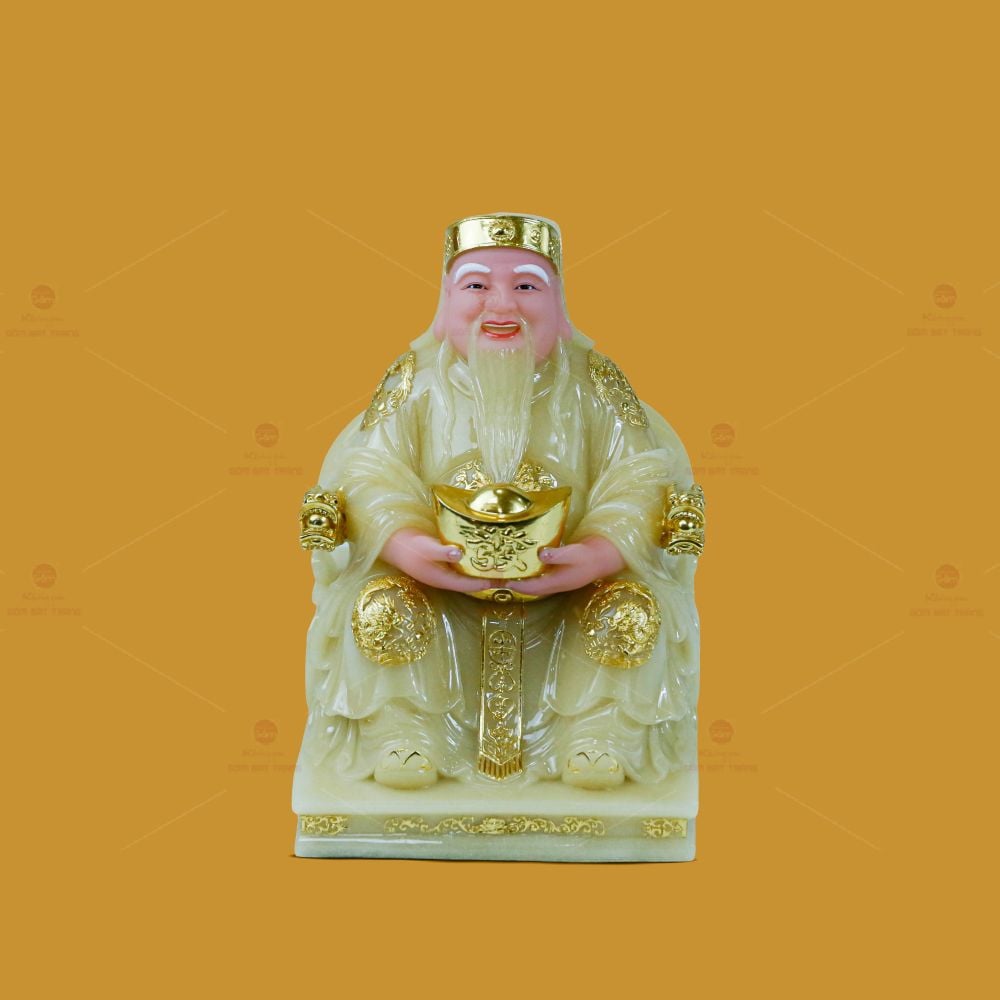 Tượng Thần Tài Thổ Địa Ghế Rồng Màu Thạch Anh Vàng