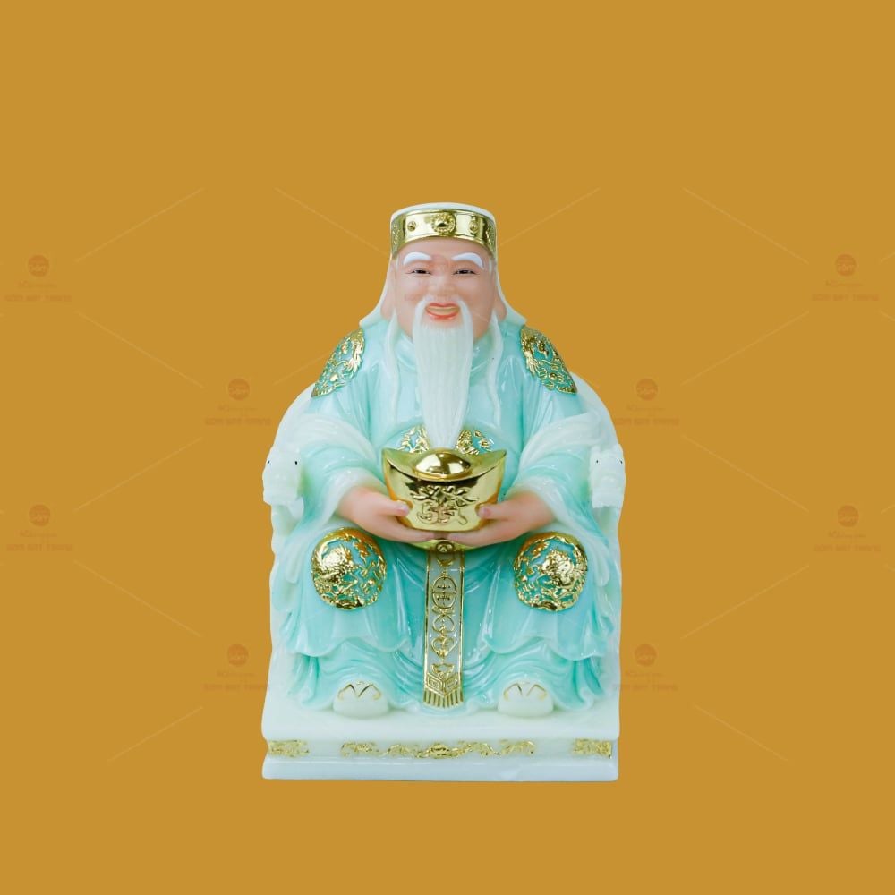 Tượng Thần Tài Thổ Địa Ghế Rồng Màu Xanh Ngọc