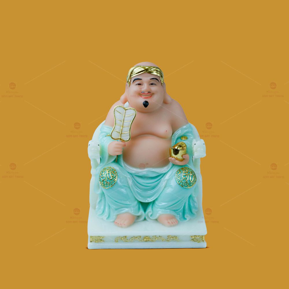 Tượng Thần Tài Thổ Địa Ghế Rồng Màu Xanh Ngọc