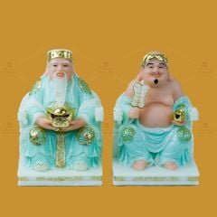 Tượng Thần Tài Thổ Địa Ghế Rồng Màu Xanh Ngọc