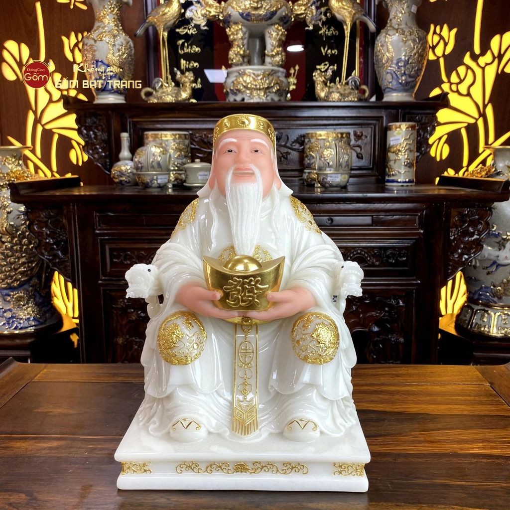 Tượng Thần Tài Thổ Địa Ghế Rồng Màu Phỉ Thúy