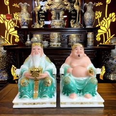 Tượng Thần Tài Thổ Địa Ghế Rồng Màu Lục Bảo