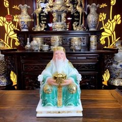 Tượng Thần Tài Thổ Địa Ghế Rồng Màu Lục Bảo