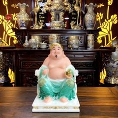 Tượng Thần Tài Thổ Địa Ghế Rồng Màu Lục Bảo