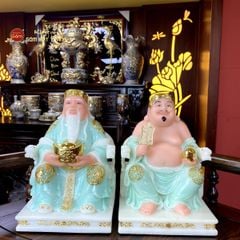 Tượng Thần Tài Thổ Địa Ghế Rồng Màu Xanh Ngọc