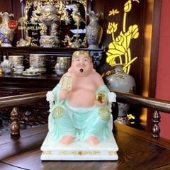 Tượng Thần Tài Thổ Địa Ghế Rồng Màu Xanh Ngọc