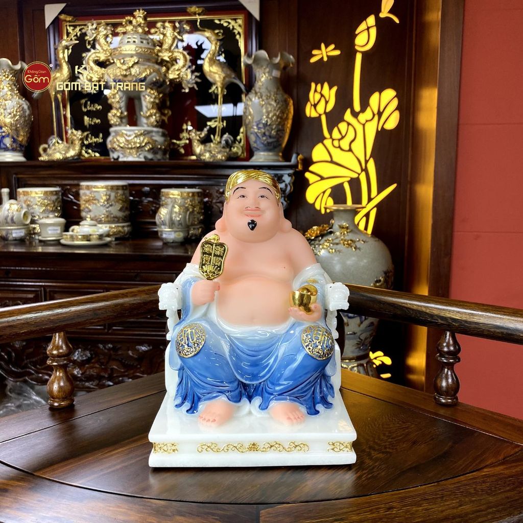 Tượng Thần Tài Thổ Địa Ghế Rồng Màu Saphia