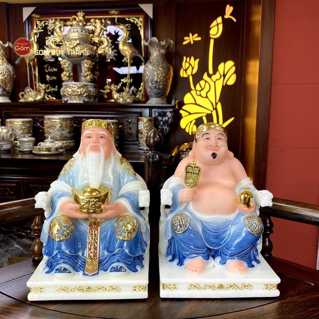 Tượng Thần Tài Thổ Địa Ghế Rồng Màu Saphia