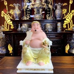 Tượng Thần Tài Thổ Địa Ghế Rồng Màu Thạch Anh Vàng