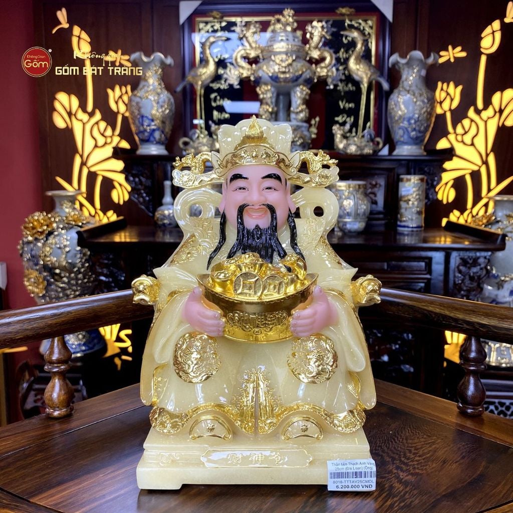 Tượng Thần Tiền Ngồi Ghế Rồng Thạch Anh Vàng