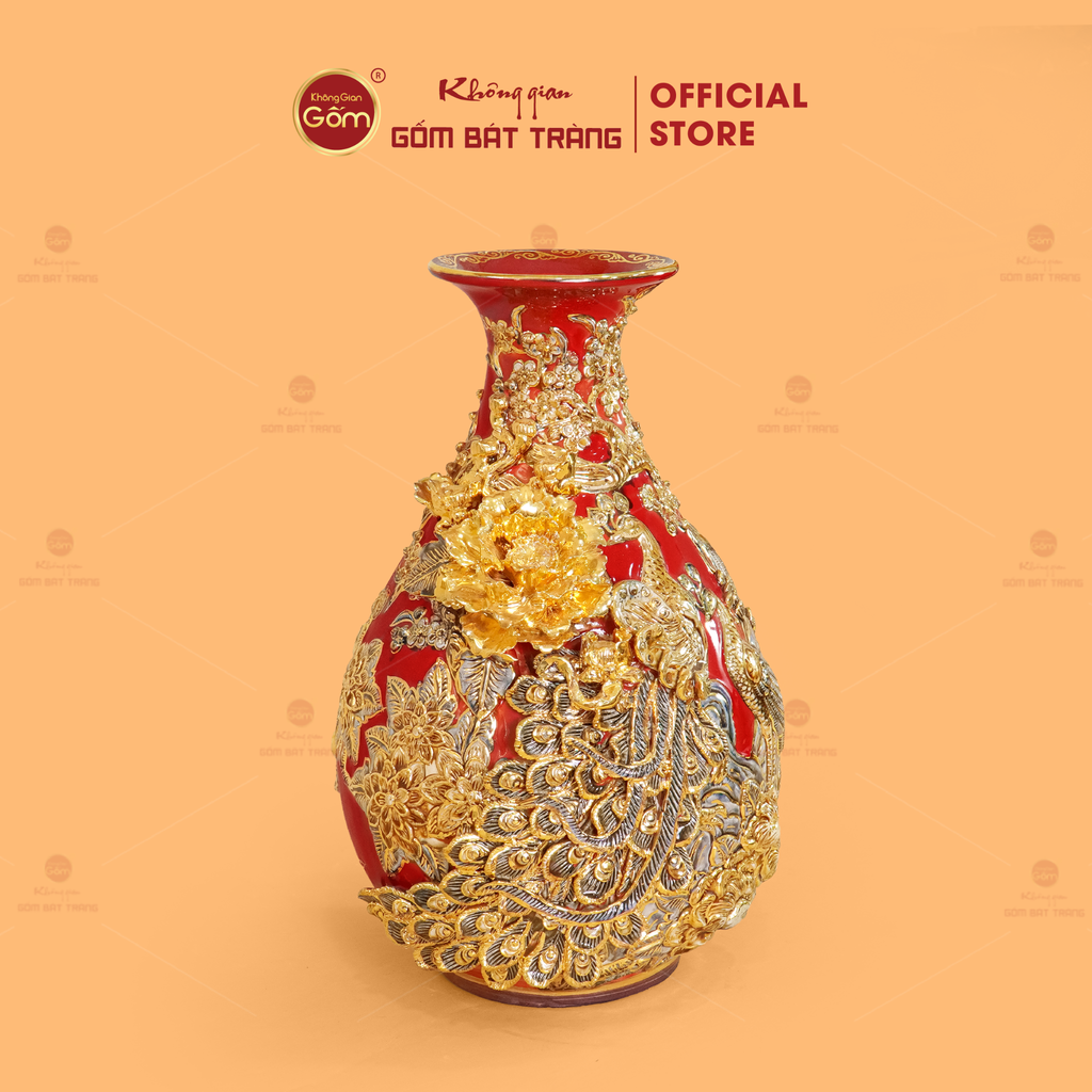 Tỳ Bà Men Đỏ Công Đào Đắp Nổi Vẽ Vàng