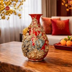 Tỳ Bà Men Đỏ Công Đào Đắp Nổi Vẽ Vàng