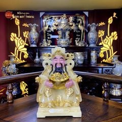 Tượng Thần Tiền Ngồi Ghế Rồng Thạch Anh Vàng