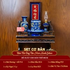 [Set Cơ Bản] Bộ Đồ Thờ Ông Táo Men Xanh Coban (6 món)
